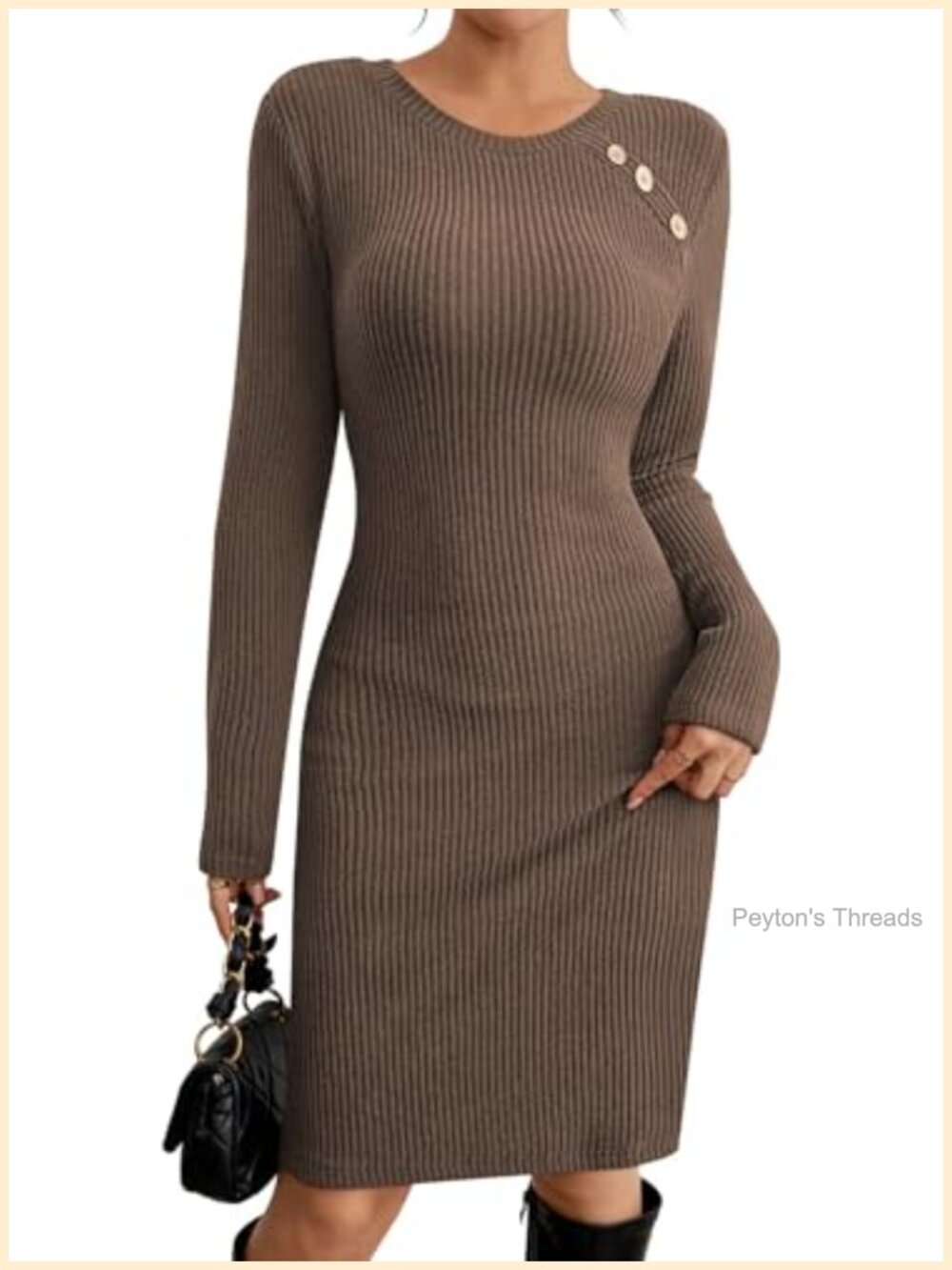 Long Sleeve Crew Neck Ribbed Knit Bodycon Mini Dress